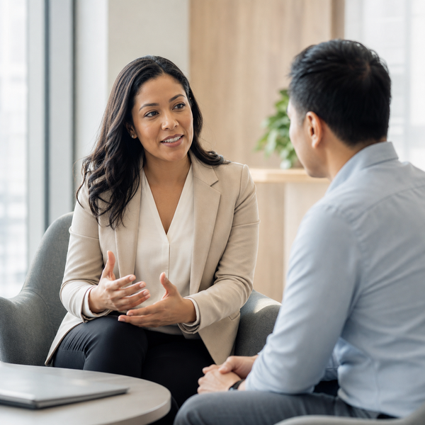 Minority Female Corporate Leader Discussing with Employee-1
